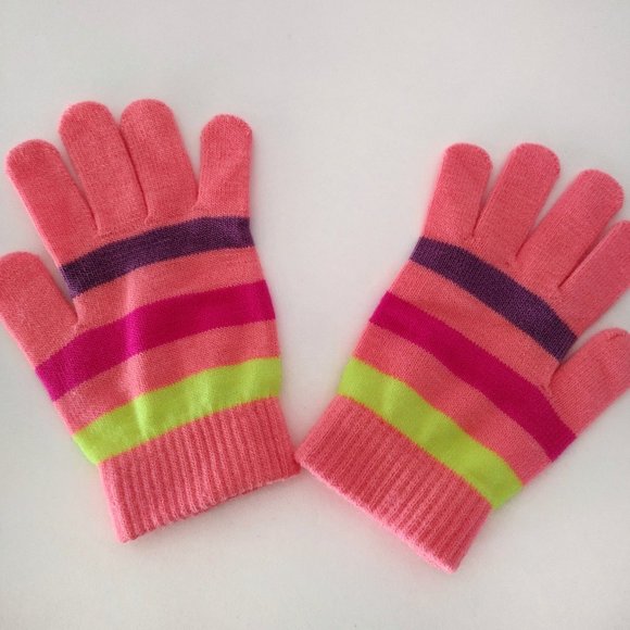 Pink Colorblock Striped Soft Knit Mittens - Picture 1 of 4